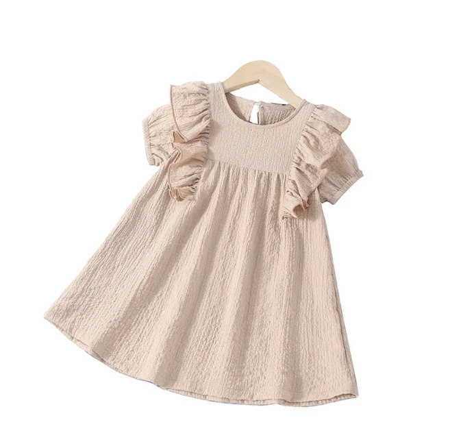 New Design Summer Little Girl Dress Round Neck Simple Ruffle Short Sleeved Princess Skirt For Girls Kids Classic Dress