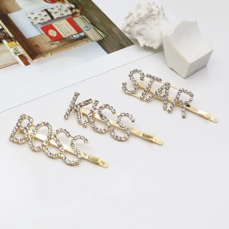 Free Shipping Letter Words Hairpin Bling Rhinestone Hair Clips Crystals Kids Hair Accessories Hot Sell Hair Clips