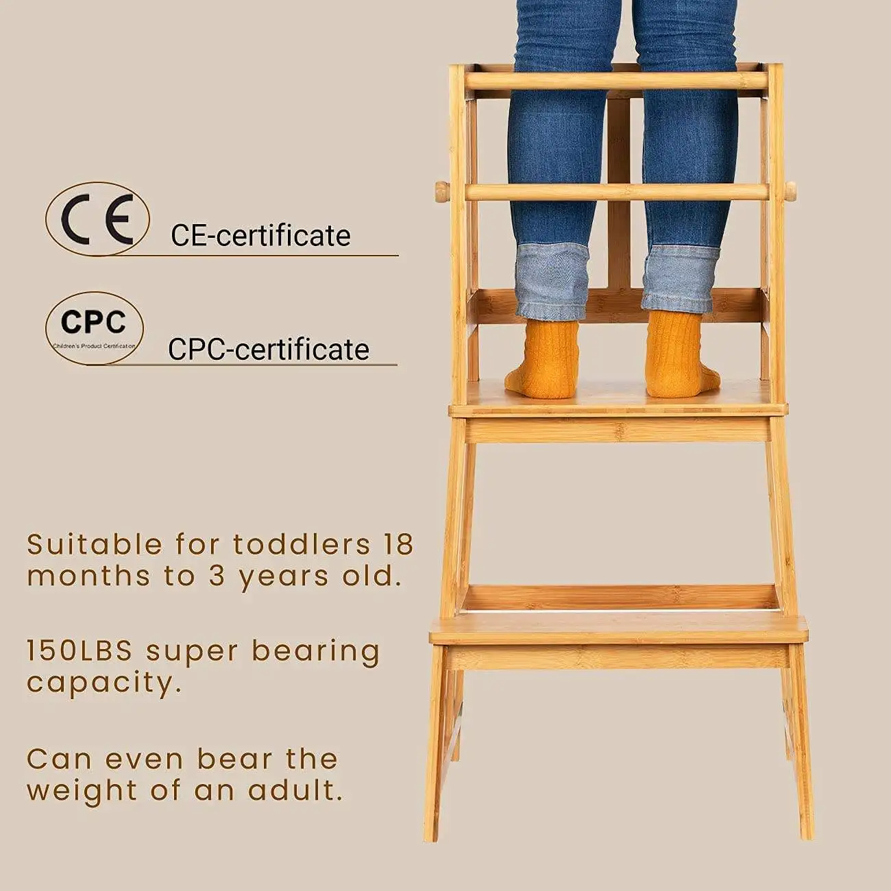 Modern Furniture Custom Bamboo Kids Kitchen Step Stool Safety Durable Wooden Standing Learning Tower