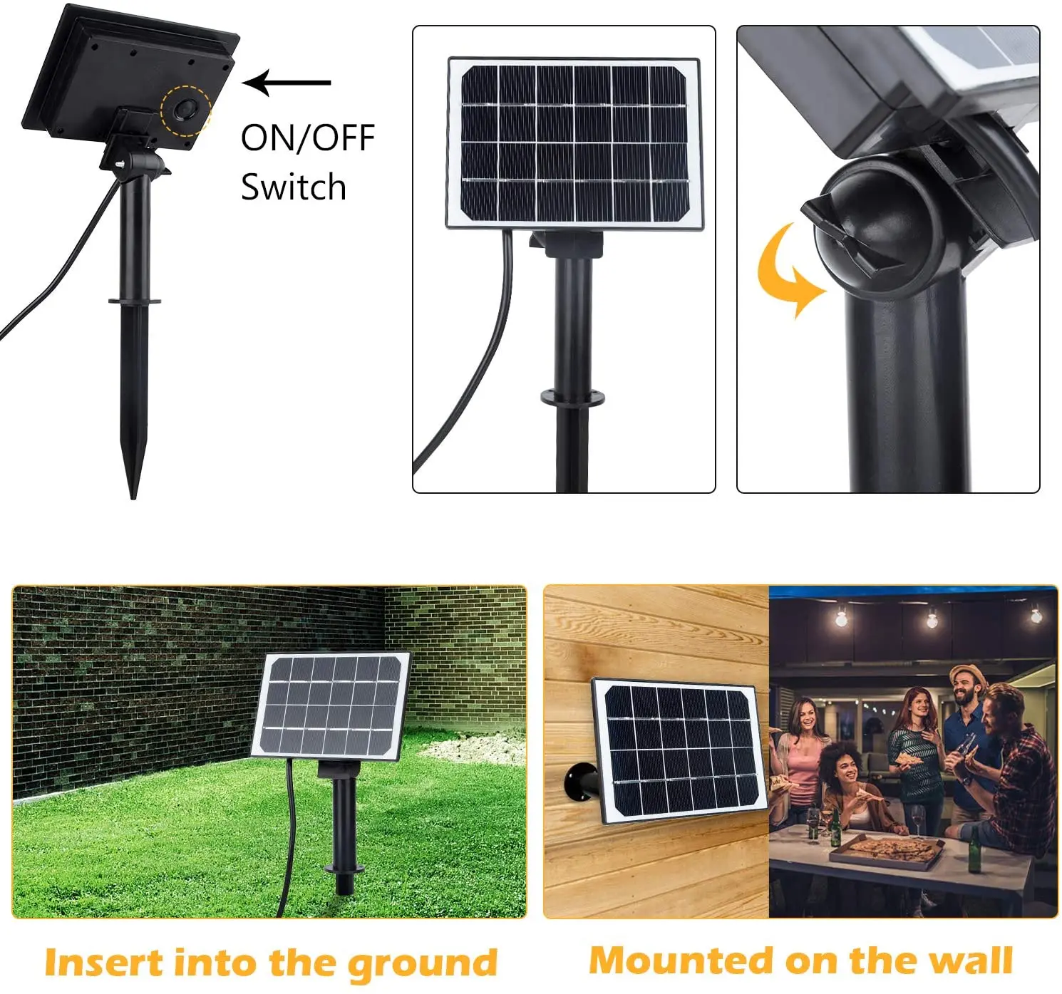 LED Outdoor Garden S14 String Lights Solar Powered, 48FT Hanging 15+1 LED Edison Bulbs E27 Sockets Outdoor Warm White Festoon Li