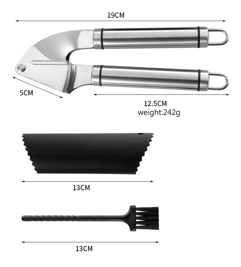 Premium Garlic Press Stainless Steel, Garlic Mincer Tool, Garlic Crusher Tool, Garlic Smasher Garlic Masher Includes Silicone Ga