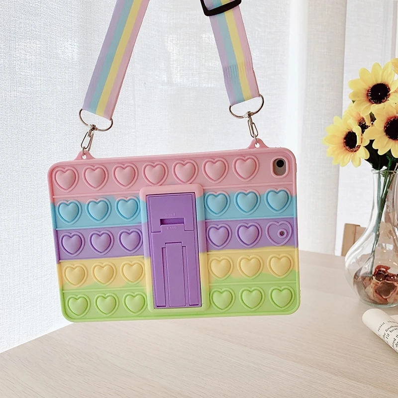 Rainbow Heart Toys The new Hot Selling Rainbow Colorful Push Bubble Silicone Protective Tablet Case With Holder For iPad