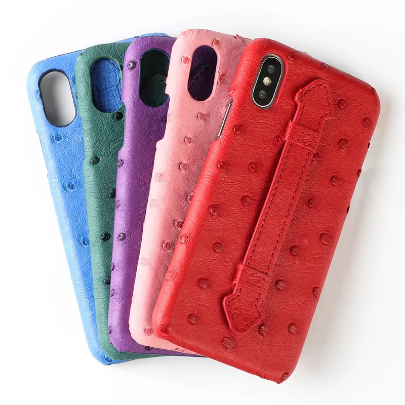 100% handmade Luxury & classic Genuine Ostrich skin leather phone back case cover with stand for iphone x xs