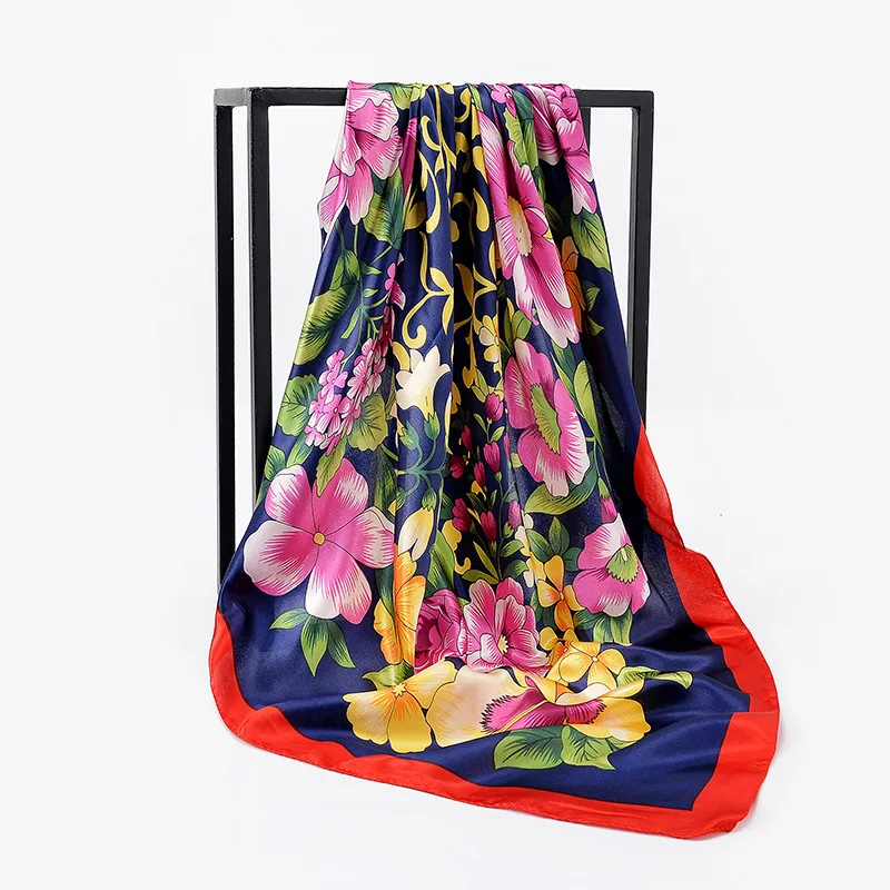 2022 лучшая Горячая продажа высокого качества шарф Классический пион с шарфом 90*90 см; Женская обувь, квадратный атласный шелк шарфы