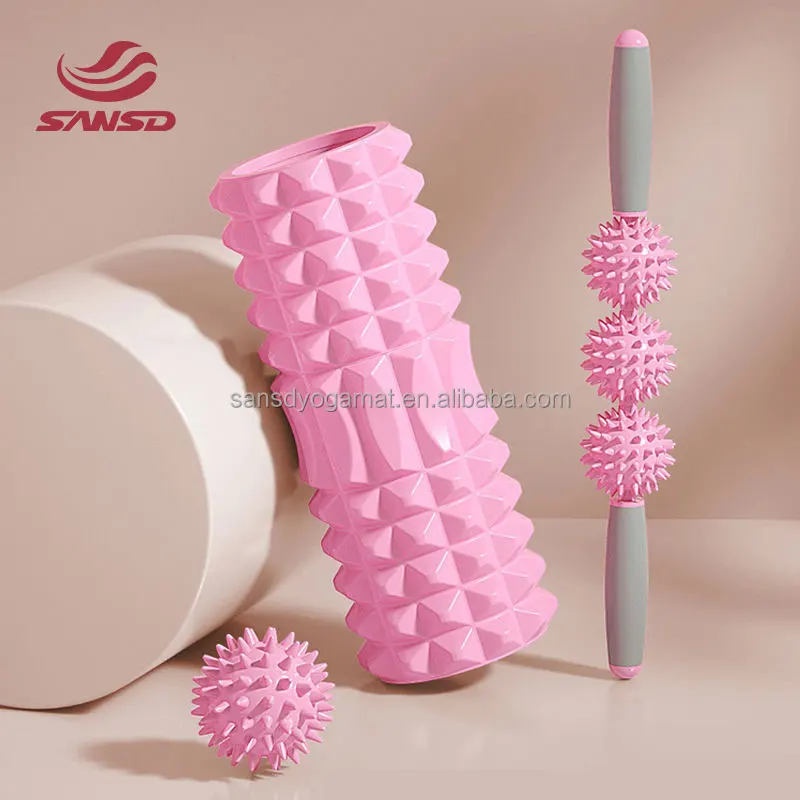 Sansd 33/45cm High Density Sports Roller Wholesale Custom Hollow EVA Foam Roller Fitness Muscle Massage Soft Net Fitness Roller