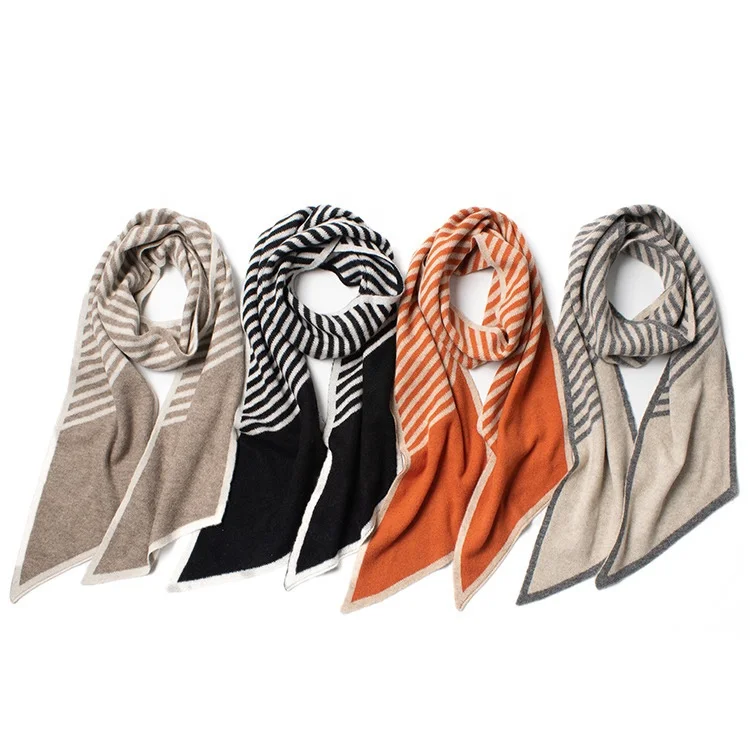 multicolor stripe knit women cashmere scarf custom winter fashion soft ladies cashmere scarves shawl