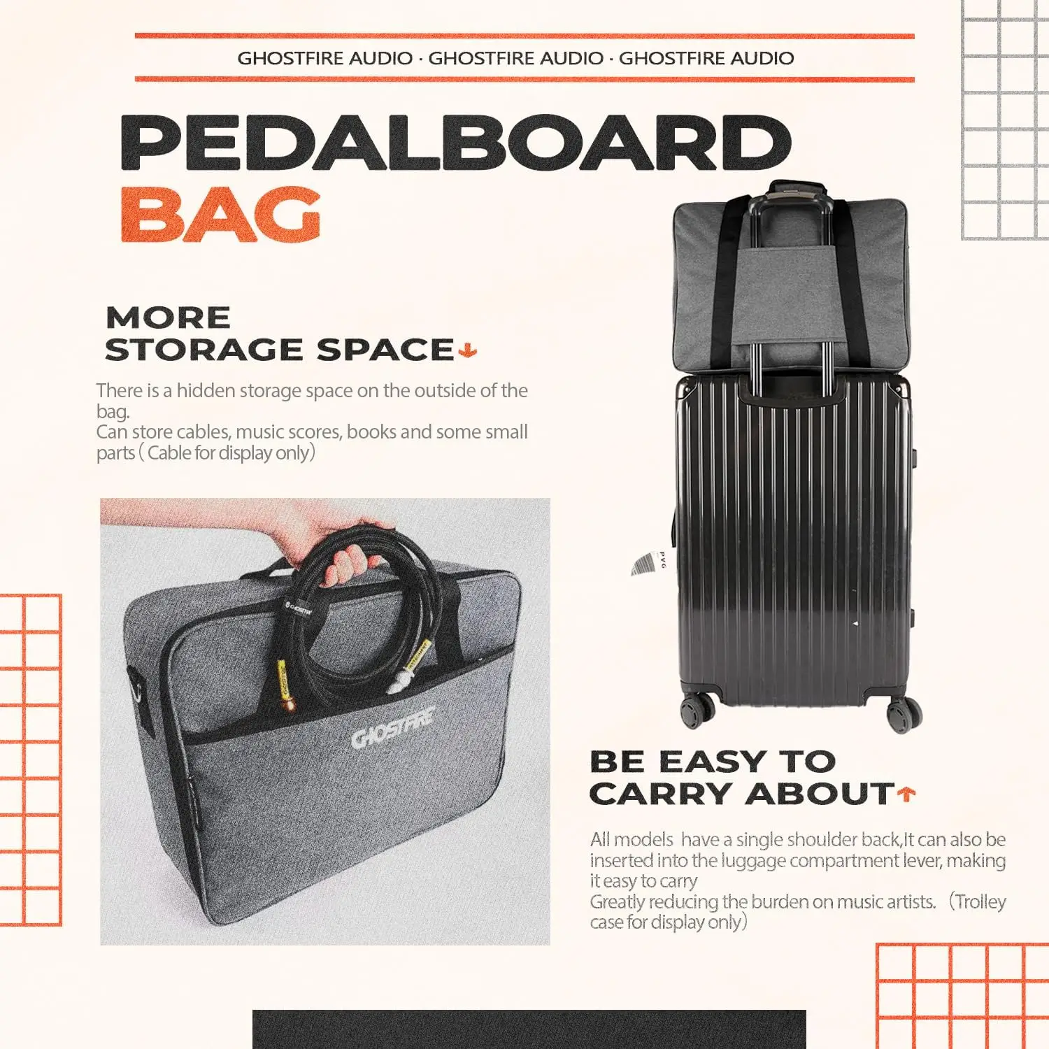 Ghost Fire Multi-Function Storage Case Guitar Gray Portable Pedalboard Bag With Shoulder Strap