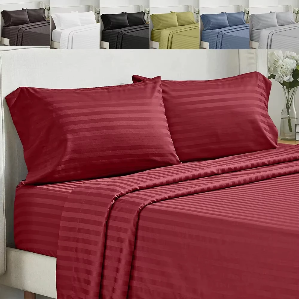 3_4pcs Stripe Sleeping Bedspread Solid Stripe Bedding Set for Twin_Full_Queen_King Size Bedding Set for Bedroom or Guest Room