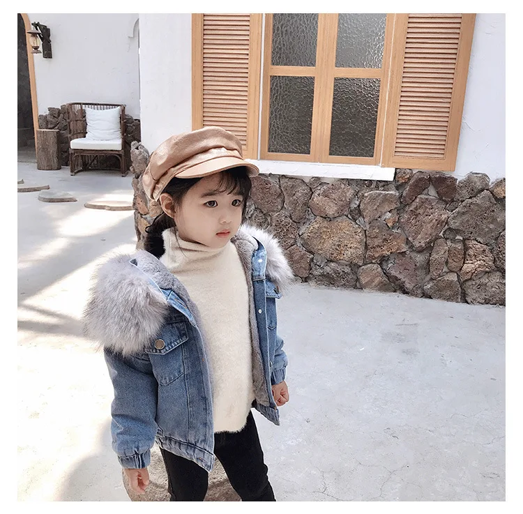 Girls Clothing Baby Coats for Girls Fur Collar Jackets For Winter Autumn Kids Clothes Plus Velvet Thick Denim Children Outerwear