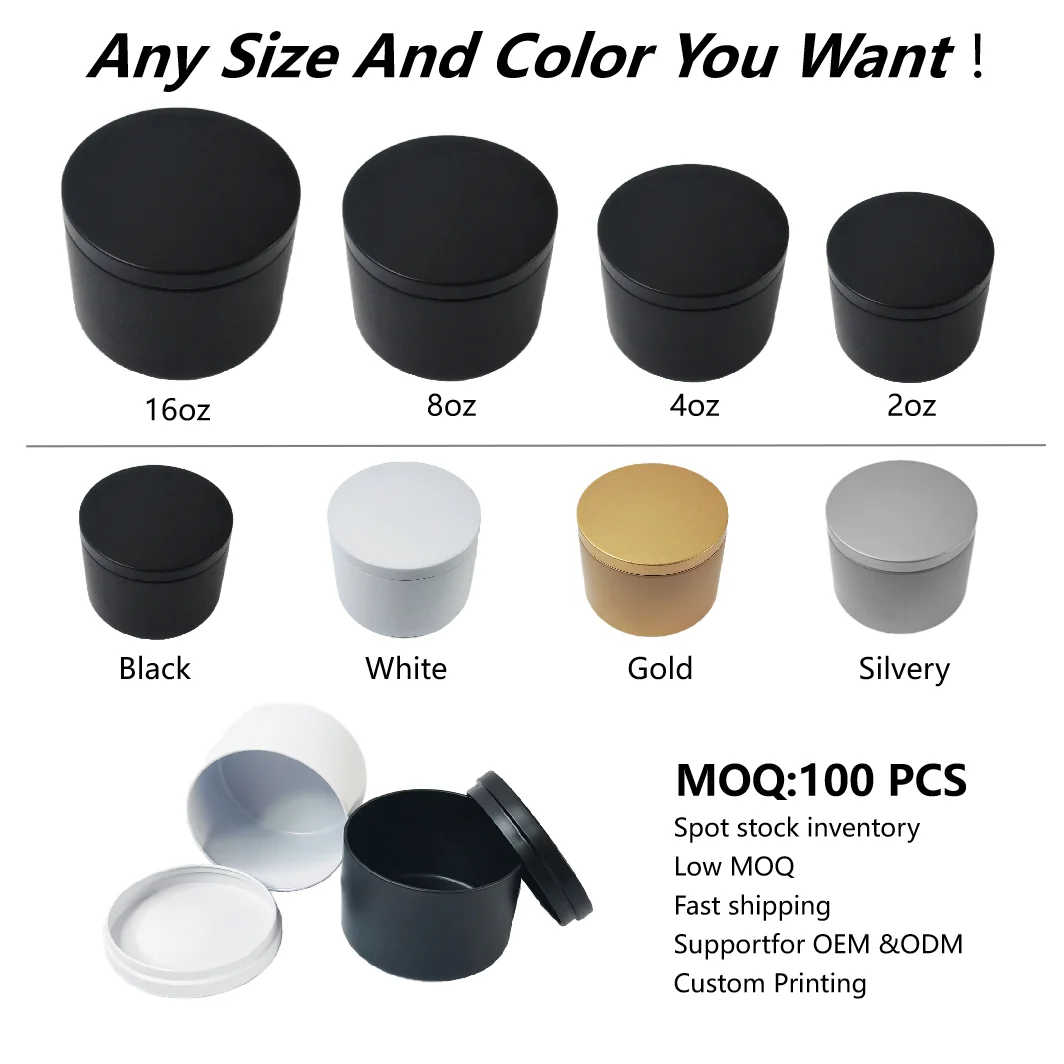 Wholesale 2oz 4oz 8oz Spice Tea Aluminum Candle Jar Metal Round Tins Cosmetic Tin Cans With Screw Lids For Candles