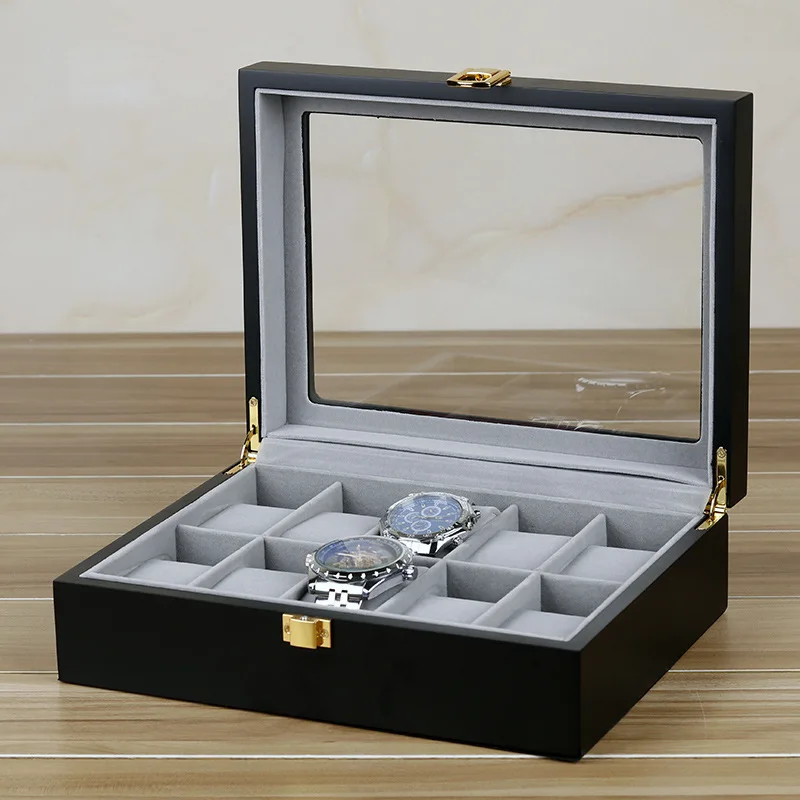 6 10 12 20 Slots Luxury wooden black Watch Storage Box Watch Display case black Wooden Watch Box