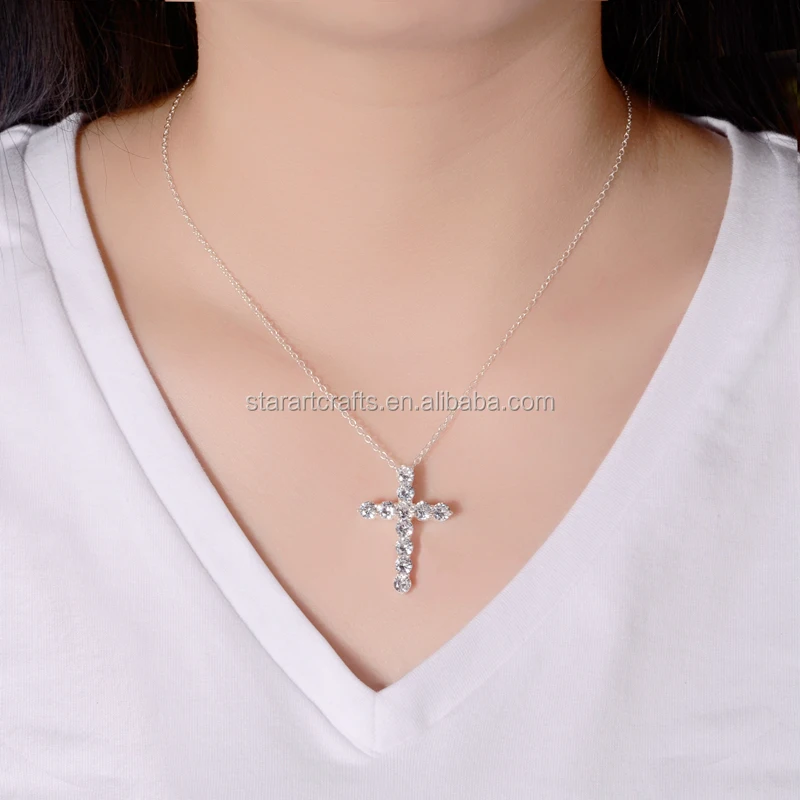 GBP Christian Jesus Cross Religious Pendant Necklace Jewelry Delivery Silver White Zircon 1