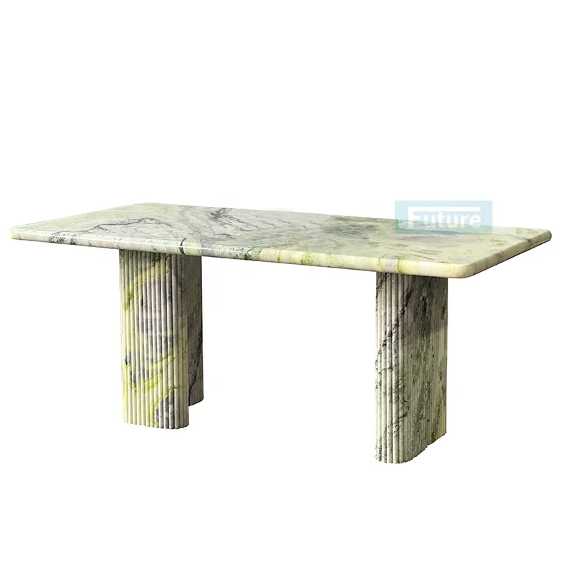 Elegant 6 Seater Recharge Top Natural Green Marble Dining Table Coffee Table With Marble Leg For Livingroom