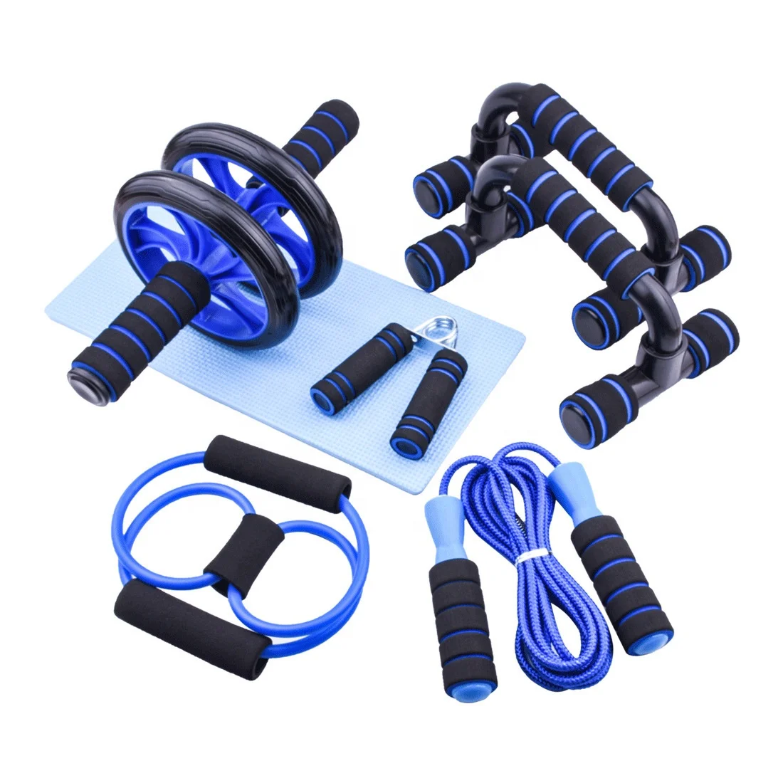 AB Wheel 7 in 1 kit  Core Strength & Abdominal Exercise with Push-Up Bar Knee Mat Jump Rope hand griper pull ring
