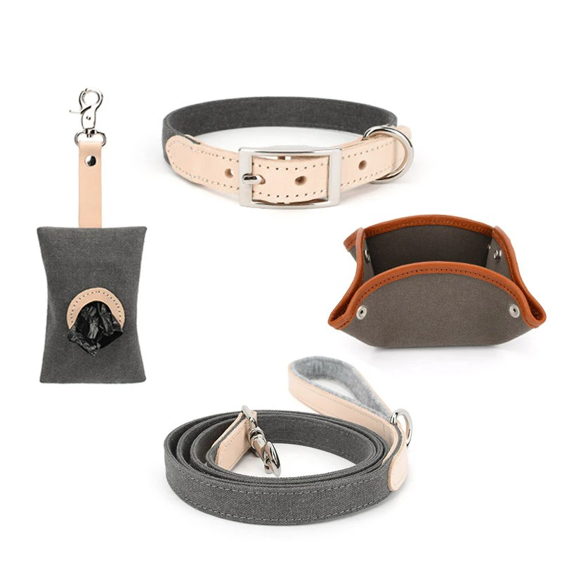 High-quality hot-selling Dog Accesories outdoor portable folding bowl cowhide pet collar leash