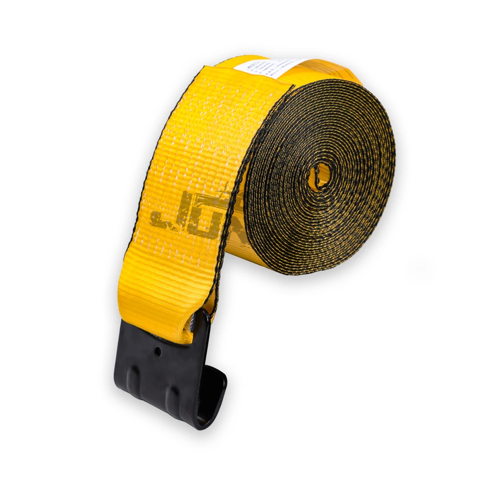 Hot sale 5400lbs  flat hook tie downs cargo lashing control yellow standard 4 inch winch strap for flatbeds