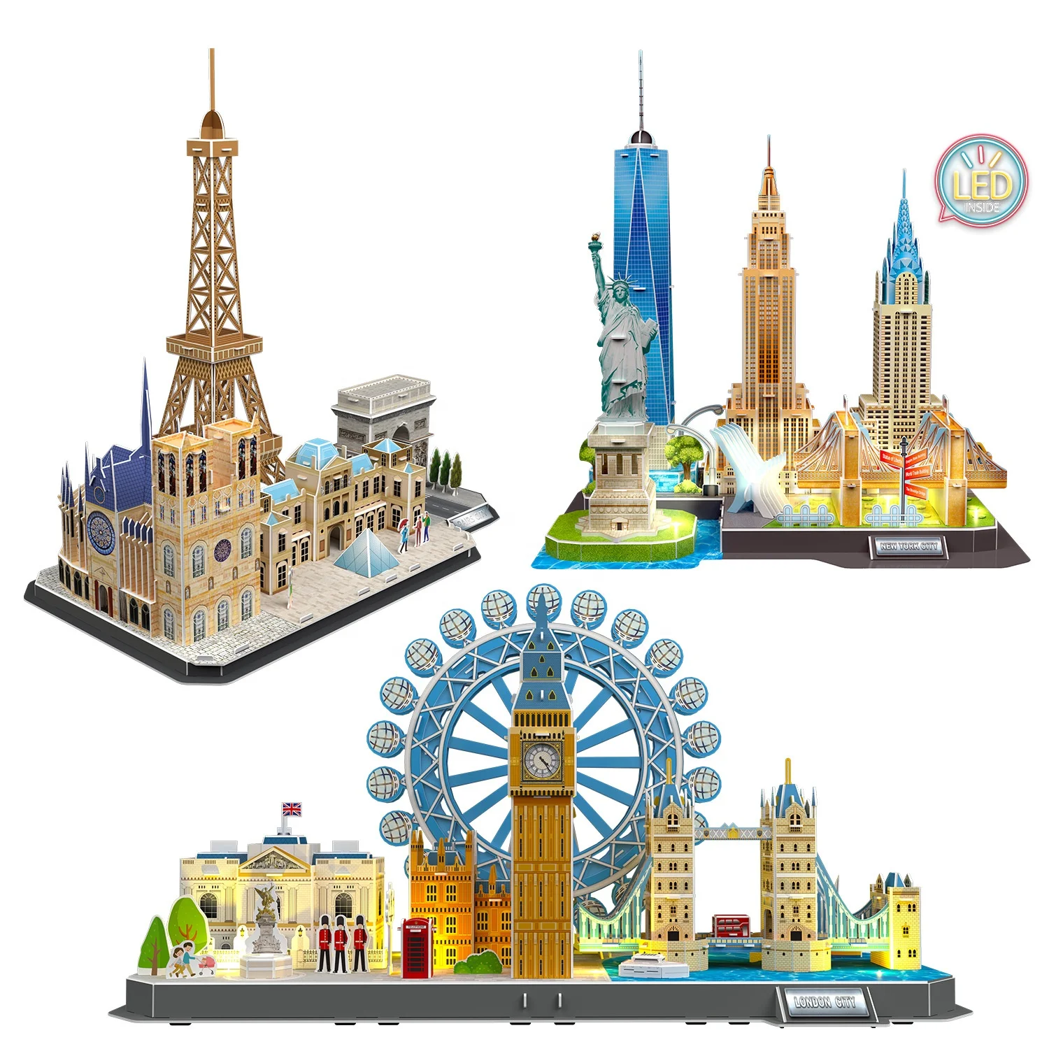 3D Building Model jigsaw paper stadium puzzles city of London and New York Cityline with LED light Architecture Crafts for gift