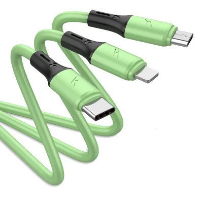 Silicone Charger Data Cables Fast Charging Micro USB Type C 3 in 1 Type C Micro Lighting USB Cable