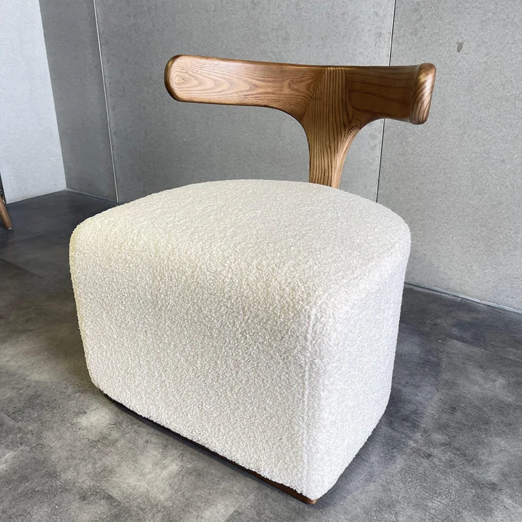 Modern Nordic Chaise Chair Solid Wood Frame Soft Upholstered Living Room Leisure Lounge Fabric Chair