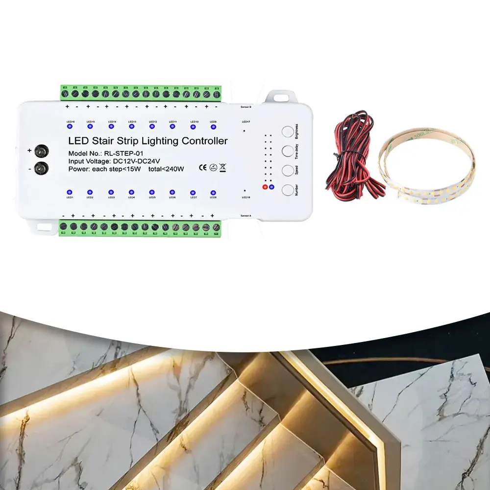 Moving Effect Stair COB Light Strip Motion Sensor Stair Lighting Controller For 0.5M 1M 16 Steps Staircase Plug and Play