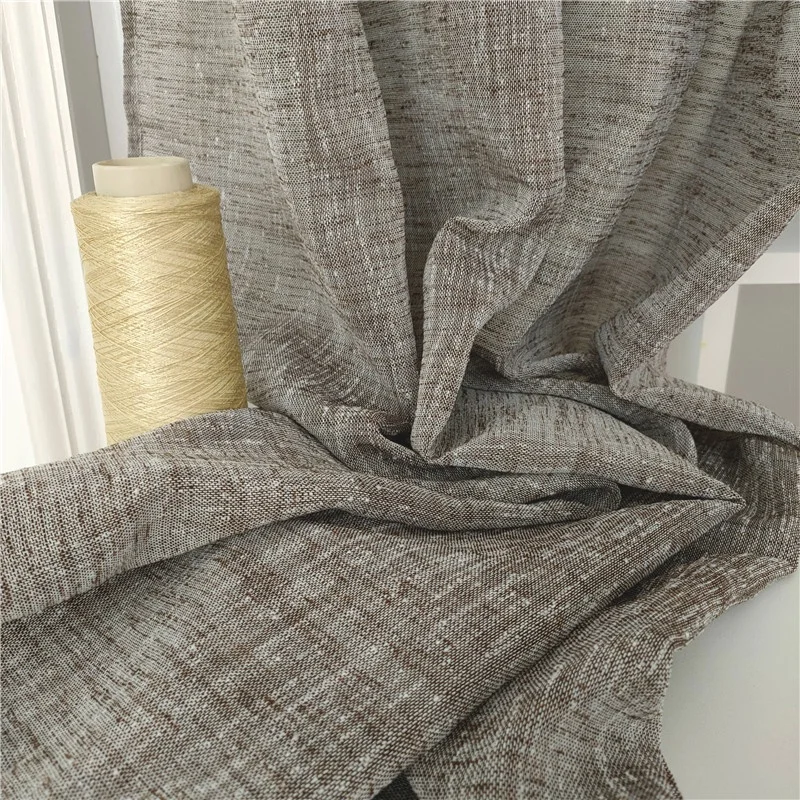 2022 Hot Sale Brown China 100% Polyester Environmental Protection Material recycle fabrics faux linen Curtain