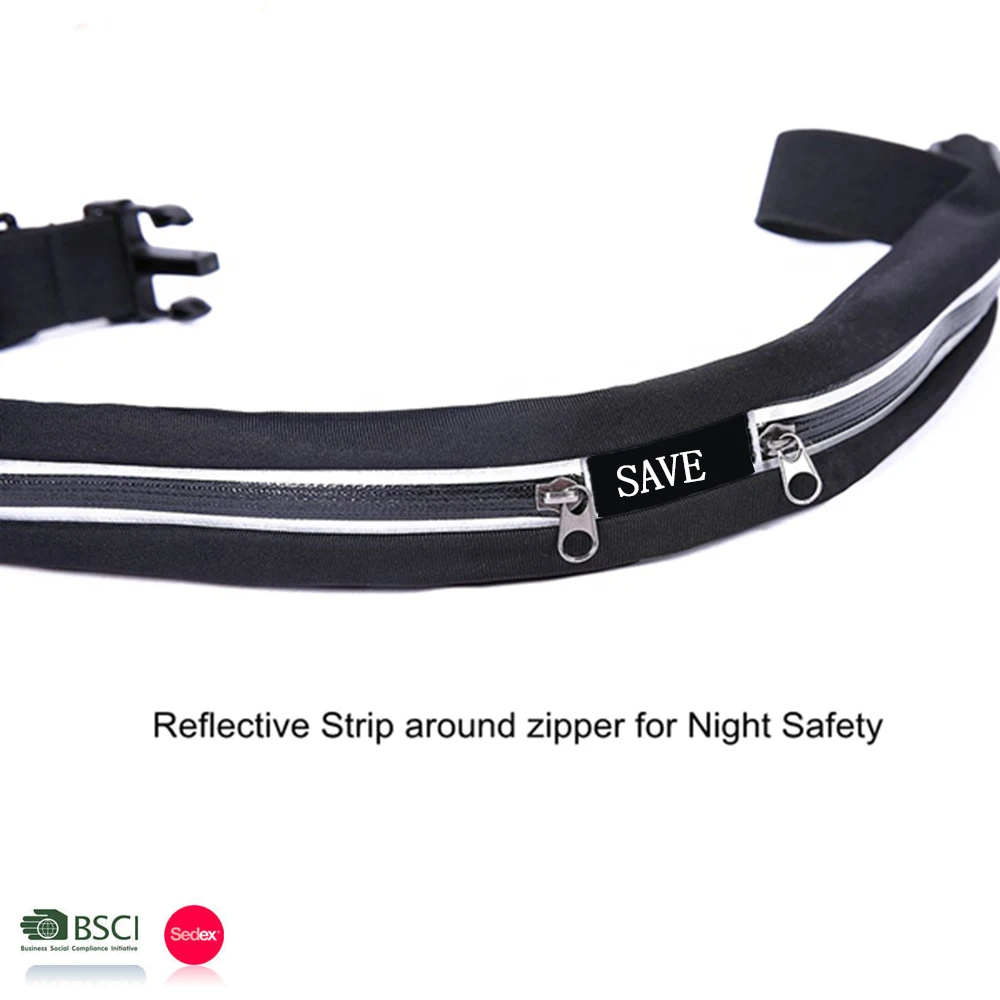 Slim Outdoor Sports Crossbody Fanny Pack Lycra Water Proof Fabric Reflective  Dual Pocket Running Belt for Treadmill