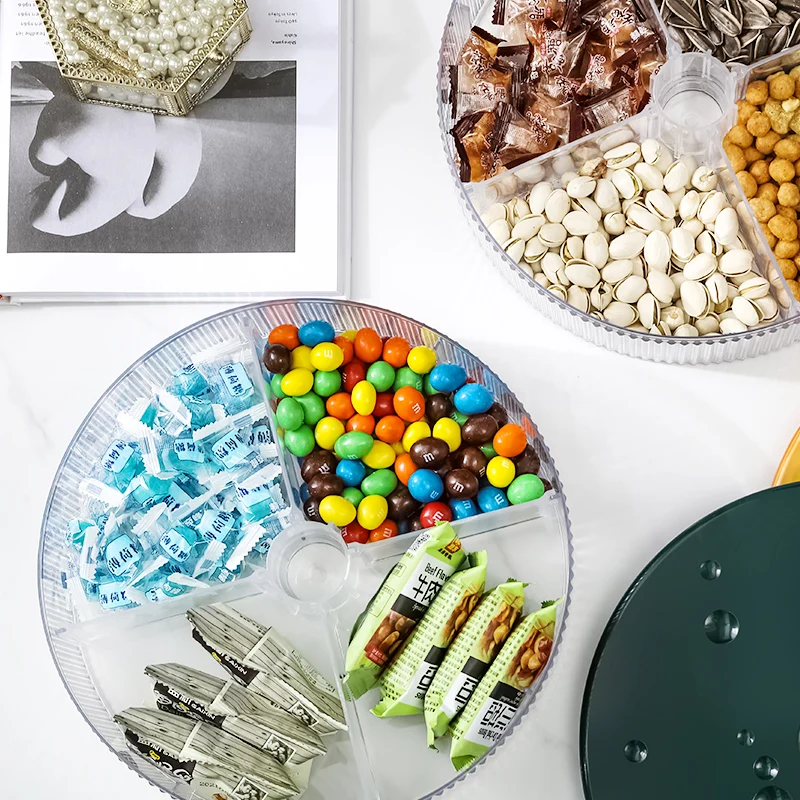 Space astronauts dried fruit compartment candy snack plate rotating creative separation with lid seal living room fruit plate