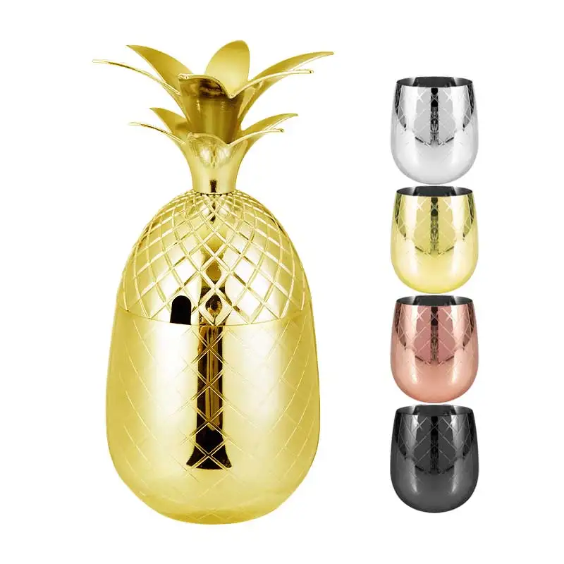 500ml 17oz Custom Logo Pineapple Shape Whiskey Julep Stainless Steel 304 Soda Beer Mug Wine Glasses Martini Drinking Cup Cups