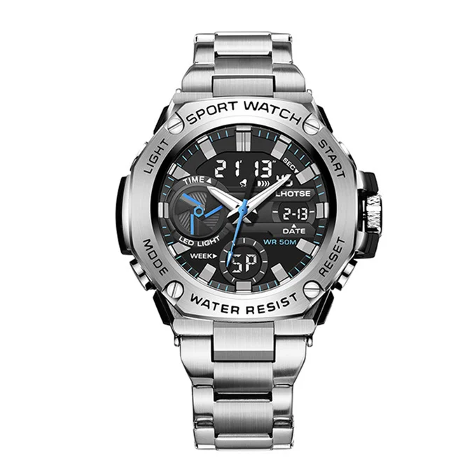 LHOTSE 3079B Digital Men Watch 50m Waterproof Wristwatch LED Quartz Clock Sport Watch Male Big Watches Men Relogio Masculino