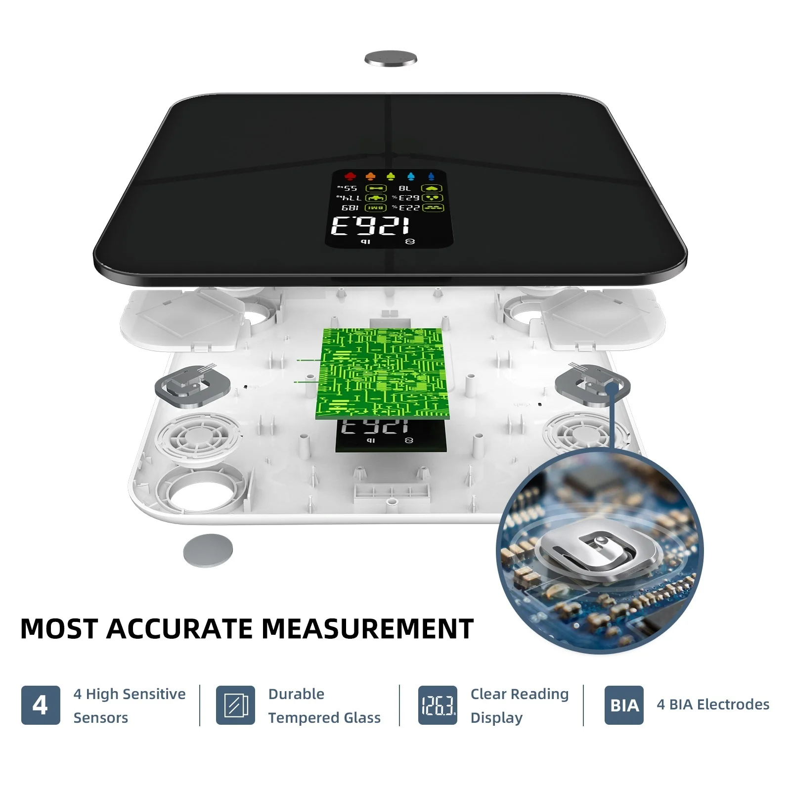 Smart New Digital Bathroom Display Body Fat Scale with Wireless Function VA Screen Black ITO Glass Scales App Connectivity