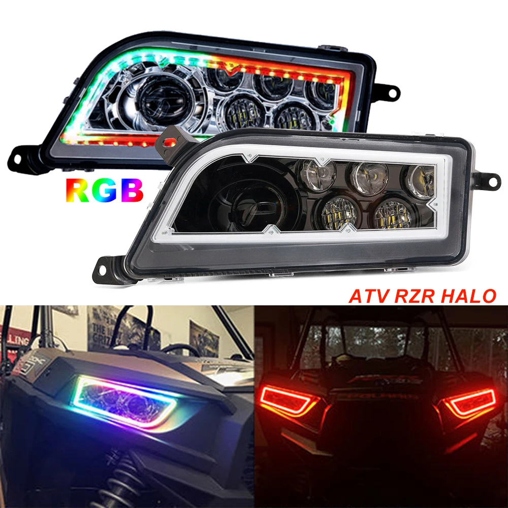 High Low Beam RZR XP 900 / Turbo Halo Ring Headlamp RGB Halo RZR XP 1000 Headlight for Polaris