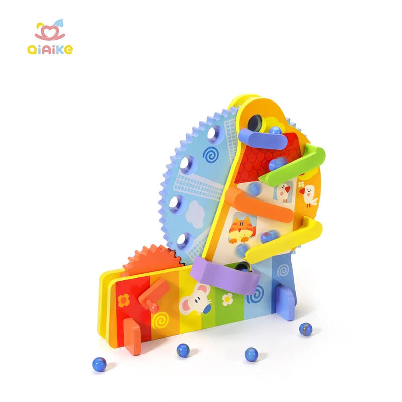 Baby Montessori Wooden Toys Cartoon Ferris Wheel Gear Rotating Small Round Balls Blocks Beads Game Educational Toys for kids