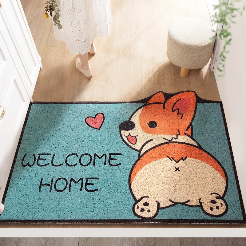 Non-slip Indoor Outdoor Rug Entryway Welcome Mat Waterproof Shoe Carpet Dog Print Pet Mat Pvc Coil Door Mat Customized