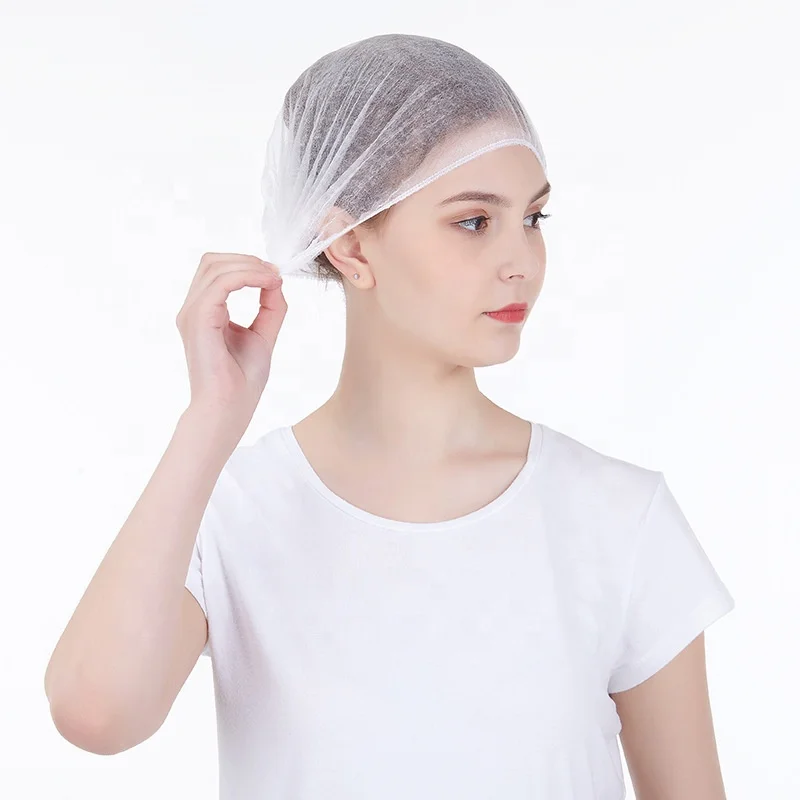Disposable PP Non woven strip clip cap bouffant head cover Hair Net hat Round mob cap