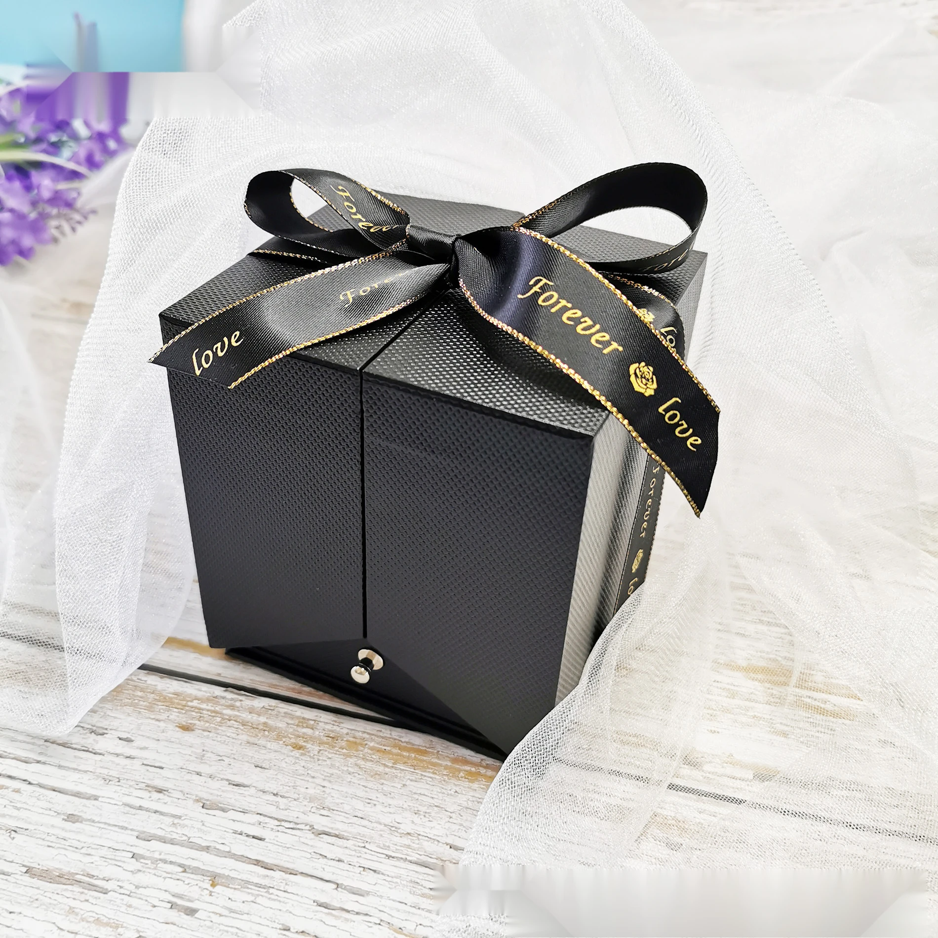 Blue Real Rose With I Love You Necklace Gifts Set Eternal Forever Handmade Soap Rose Enchanted Flower Gift Acrylic Box