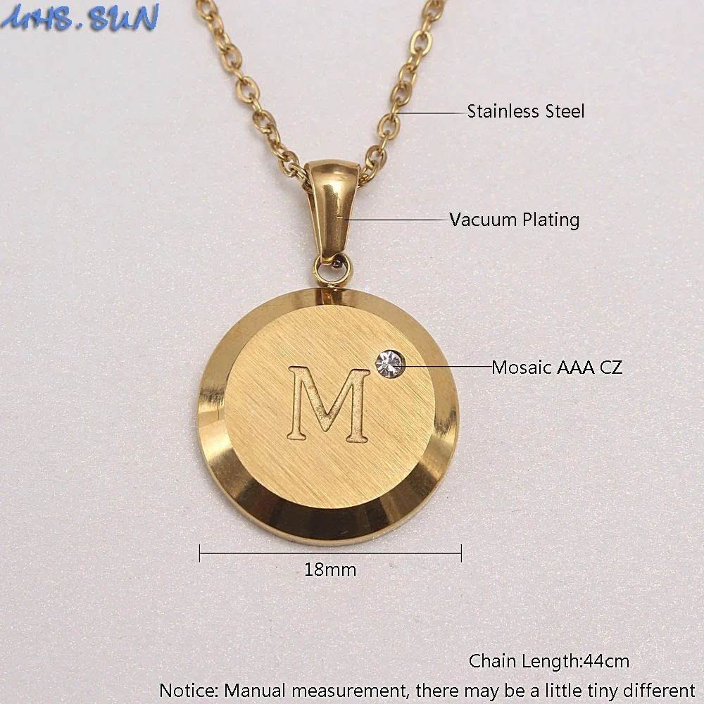 Fashion Jewelry Letter Pendant Stainless Steel Necklace Zircon Alphabet Letter 18K Gold Plated 26 A-Z Inital Women Accessories