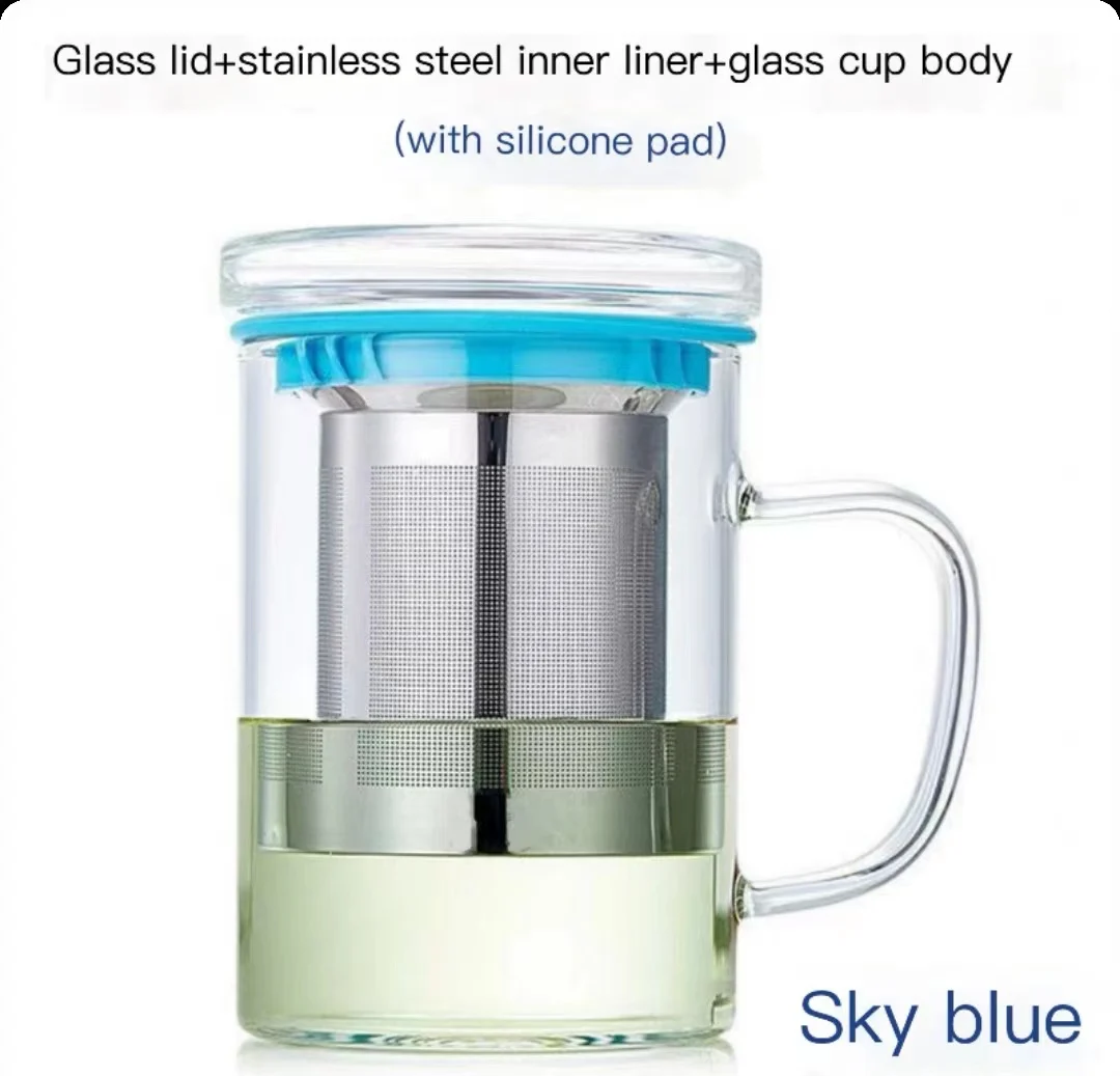 Big Volume 400ml borosilicate glass tea cup with infuser glass tea cup with Stainless Infuser and lid