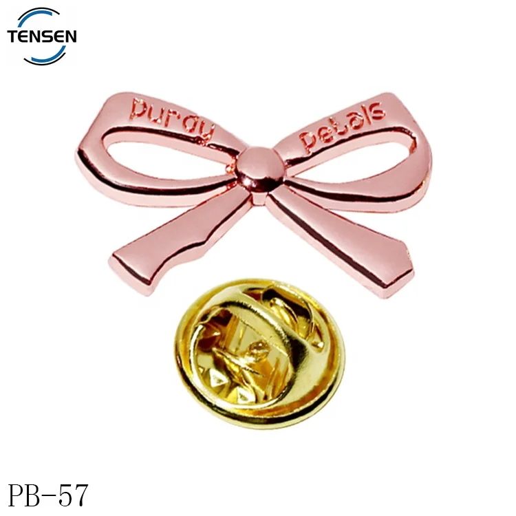 Custom butterfly shape clothing label pins maker rose gold decoration embossed logo badge for women coat