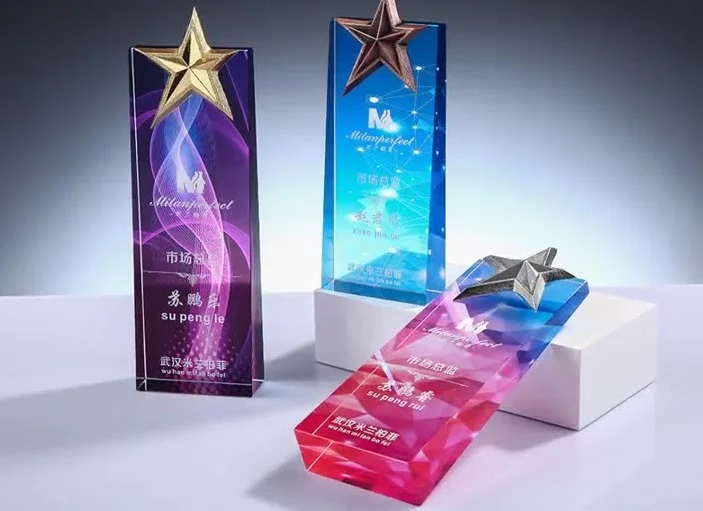 Honor of Crystal Customized Personalized Color Printing Glass Trophy Champion Award