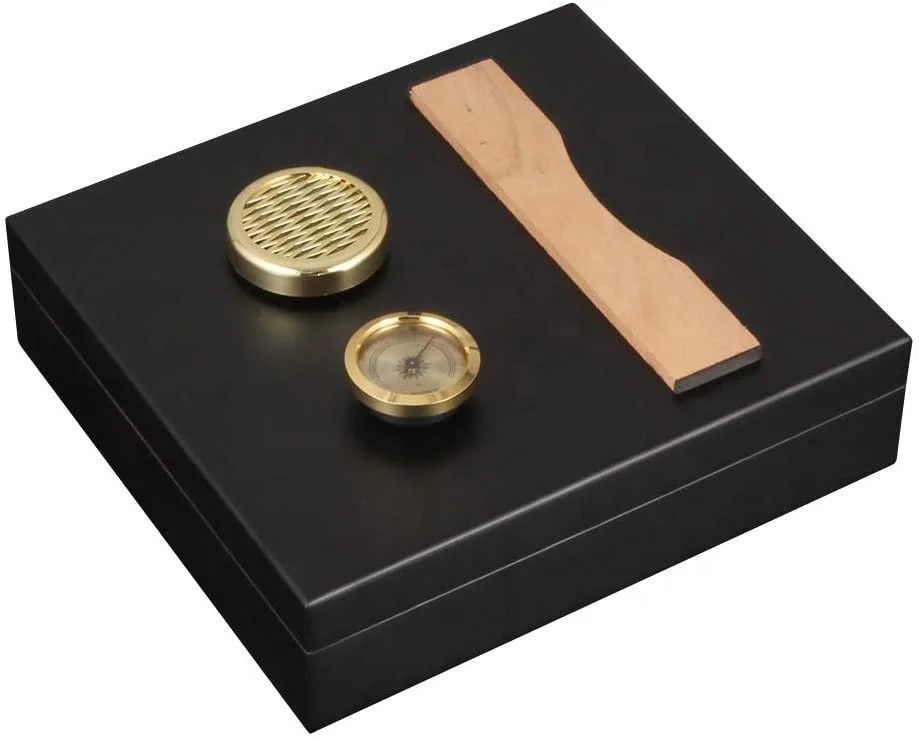 Black Desktop Cigar Humidor Box Humidifier Hygrometer Cedar Lined Holds cigarette case to 20-30 Cigars Box