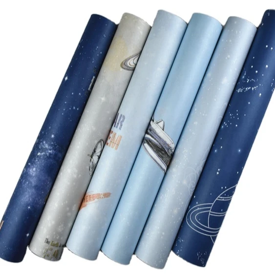 
Original manufacturer beautiful blue gray color eco friendly modern cartoon design baby kids room bedroom wall paper wallpaper 