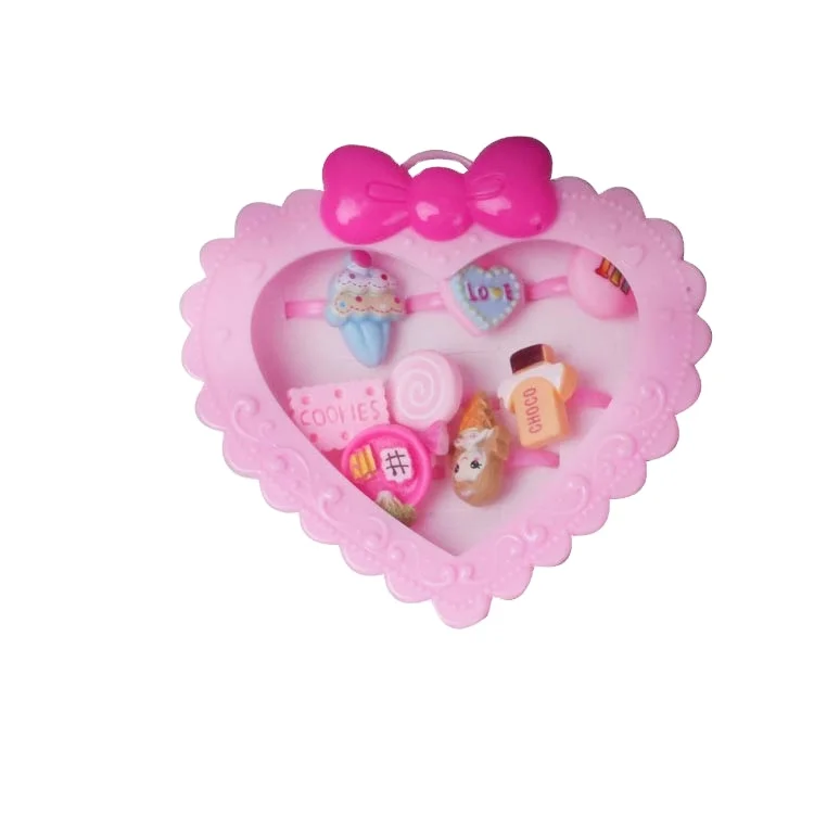 Fashion Metal Pink Ring Boxing Ring for Kids Wholesale Plastic Zinc Alloy Heart Silver Plated Agate Engagement Rings 3 Pcs/box