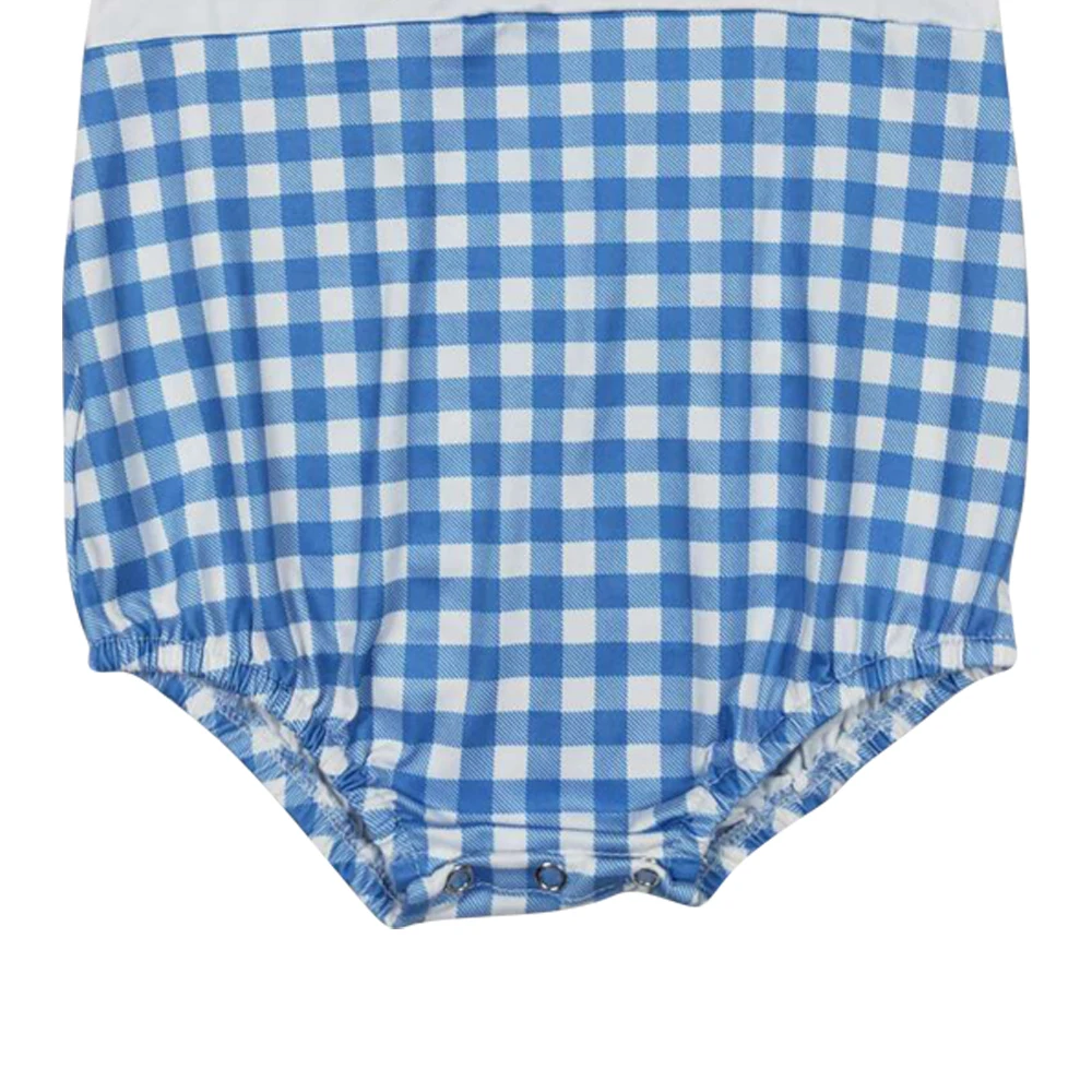 Girls clothes rompers sleeveless blue plaid police car wholesale baby boys summer romper suit boutique suit low price clothes