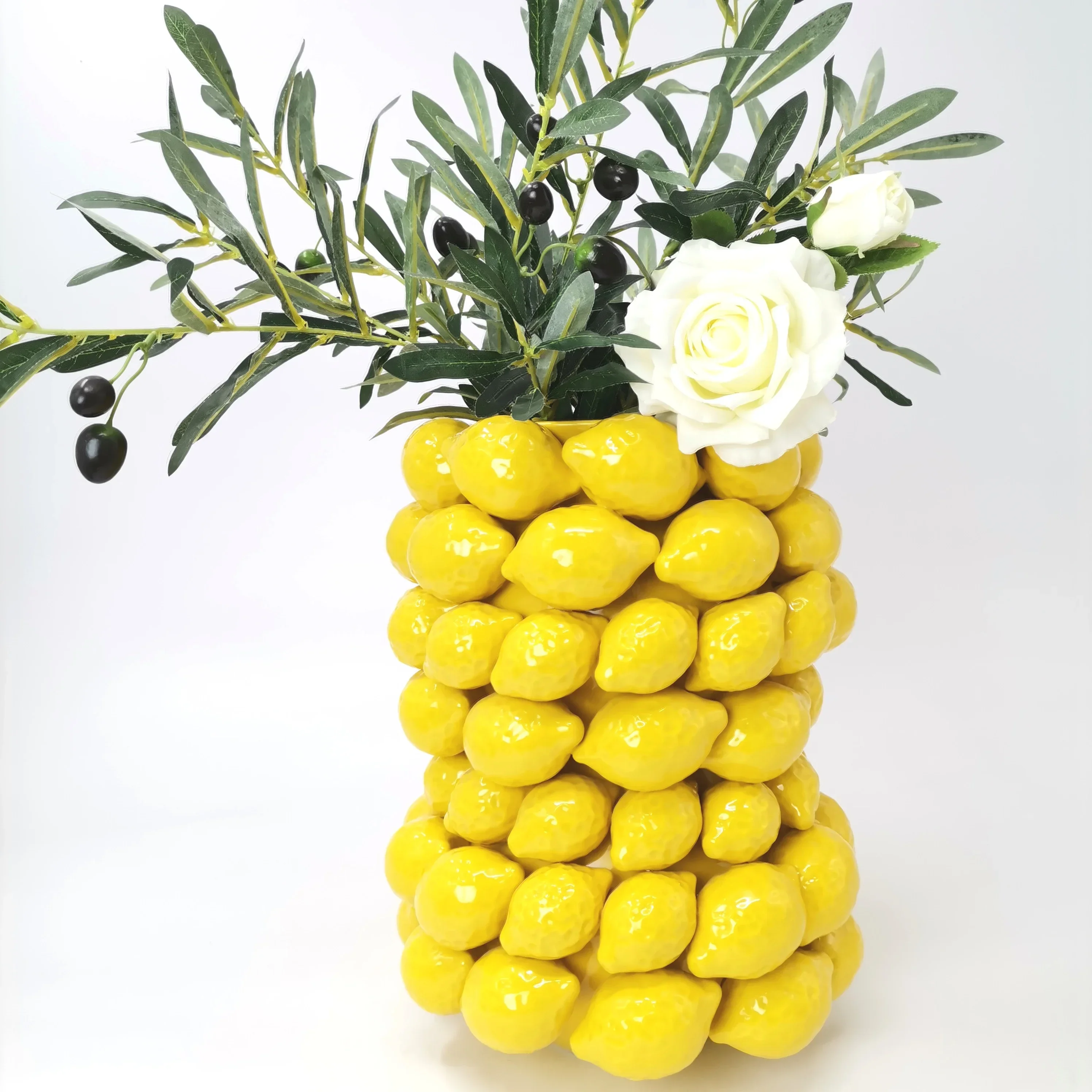 Ceramic 3D Big and Small Lemon Group Ikebana Vase Porcelain Vases with Lemons China Antique Art Craft Anniversary Tabletop Vase