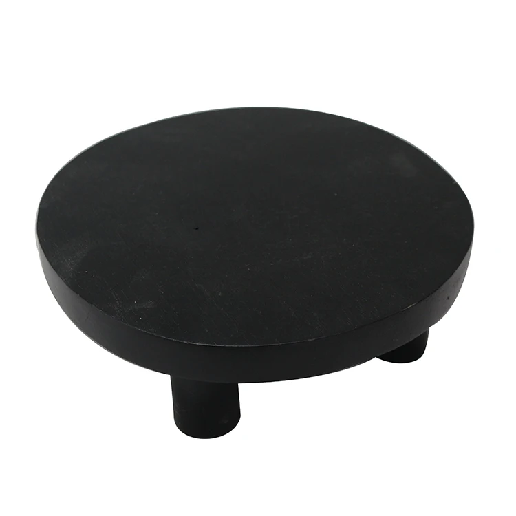 Wholesale Farmhouse Style Round Black Acacia Wood Riser Stand Footed Tray for Home Decor