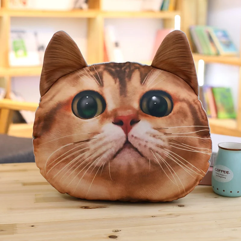 3D Cute Plush Cat Head Shape Car Sofa Chair Back Cushion, Cat Face Decorative Pillowcase Gift