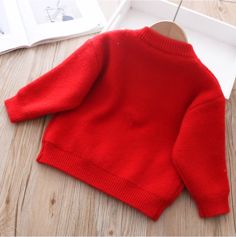 
Girls winter new style western pullover sweater round neck cherry plus velvet thick knitted bottoming shirt 