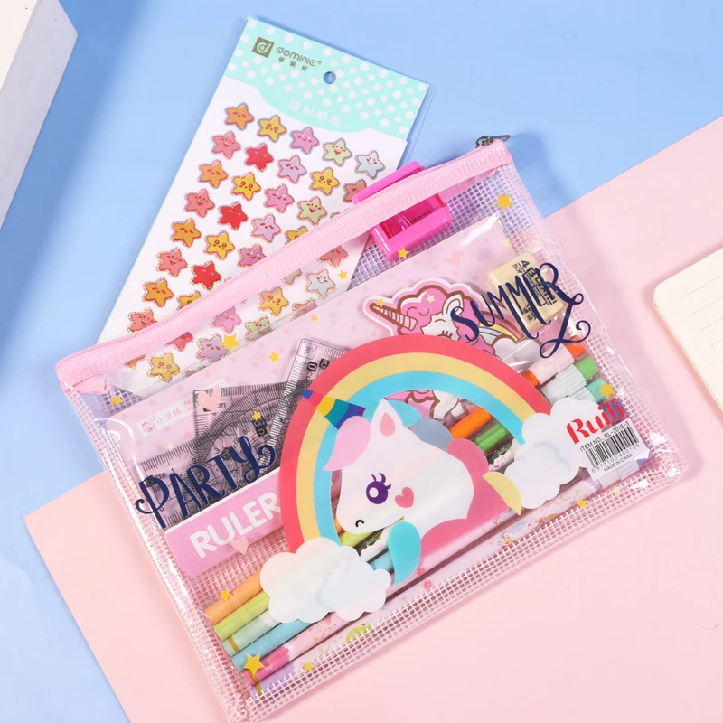 Free Collocation Back to School Supplies Cartoon Stationery Kids Pink Girls Custom Unicorn Cute Stationary Gift Set