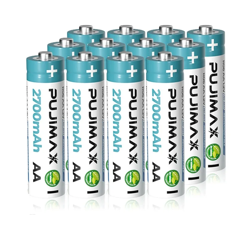 PUJIMAX 12pcs nimh battery pack 2700mah 1.2v aa rechargeable batteries flashlight aa nimh battery for remote control alarm clock