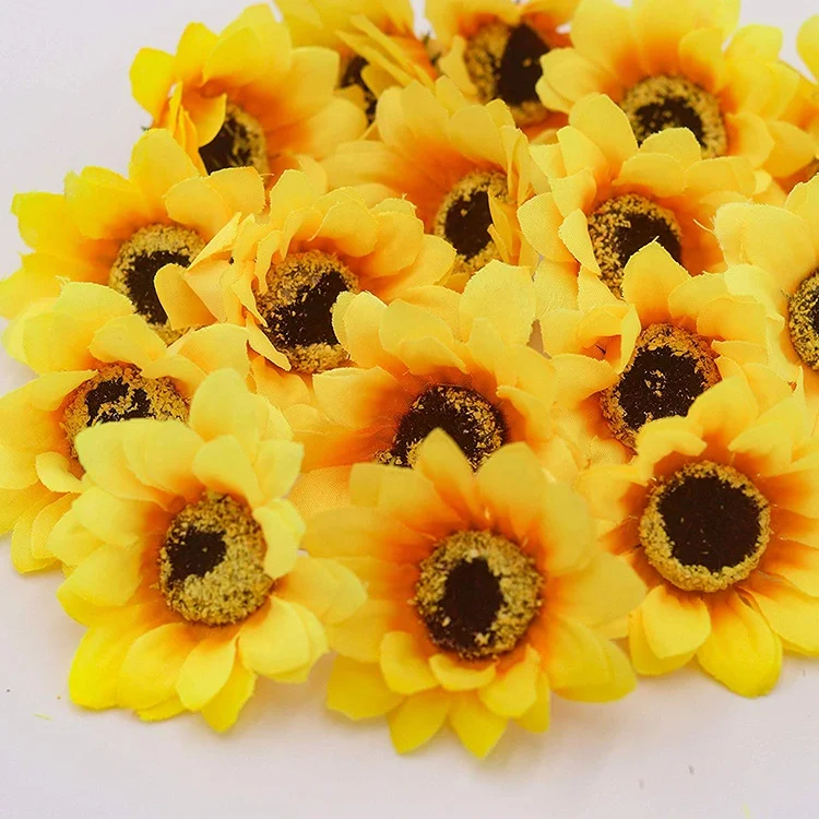 Artificial Silk Yellow Sunflower Heads Fabric Floral for Home Decor Wedding Decor Bride Holding Flowers Garden Craft Art Decor